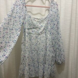Altar'd State White Dress with Blue and Purple Floral Pattern XL
